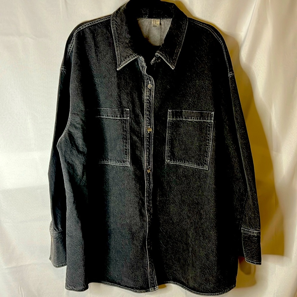 Black denim acid wash shirt